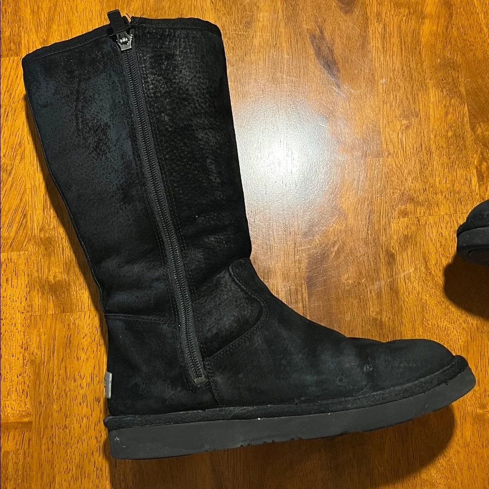 UGG Classic Tall Black Suede Boots with Metal Logo US Women's Size 7 - Picture 8 of 16